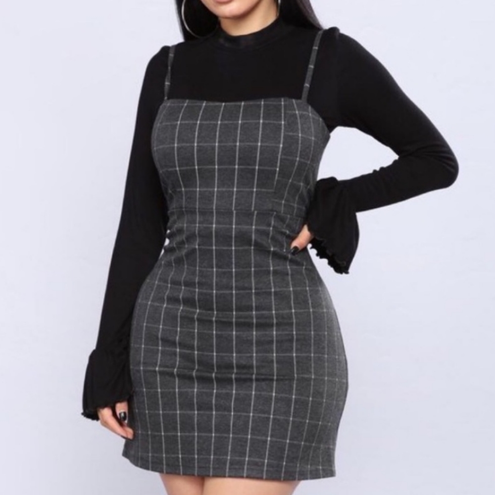 Gray Checked Mini Dress - image 1